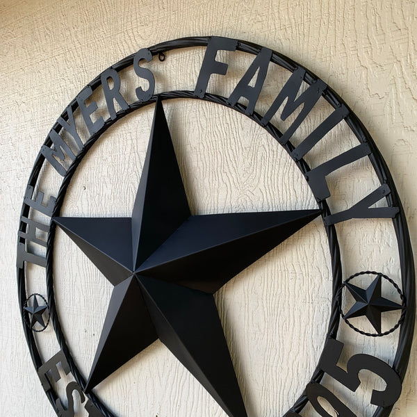 MYERS STYLE YOUR CUSTOM NAME STAR BARN STAR METAL LONE STAR WESTERN HOME DECOR RUSTIC BLACK HANDMADE 24",32",36",50"