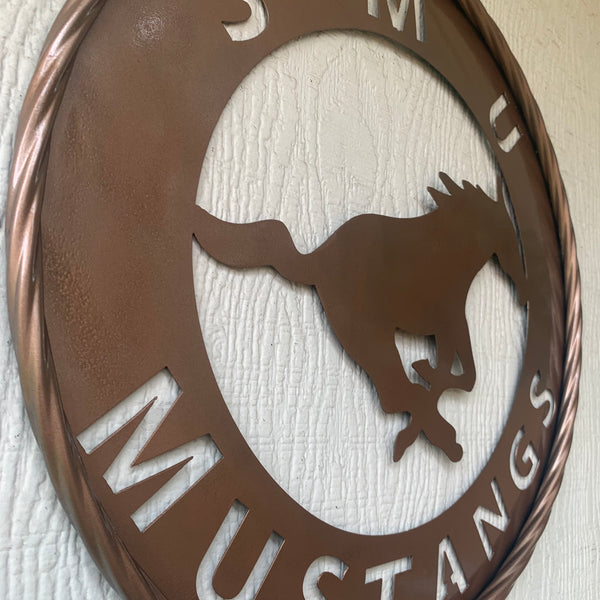 SMU MUSTANGS HAMMERED COPPER METAL CUSTOM VINTAGE CRAFT WALL ART TEAM SIGN HANDMADE