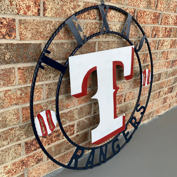 TEXAS RANGERS CUSTOM METAL VINTAGE CRAFT TEAM SIGN WHITE & RED & NAVY BLUE RING HANDMADE