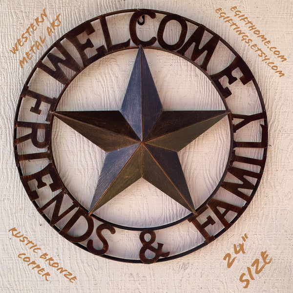 WELCOME FRIENDS FAMILY BARN METAL STAR WALL ART WESTERN HOME DECOR HANDMADE NEW