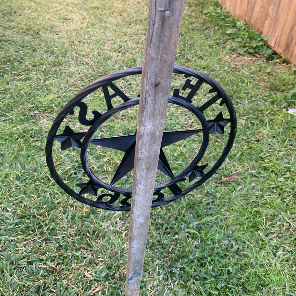 TEXAS FLAG STAR RED WHT BLUE STAR & BLACK RING METAL BARN LONE STAR WESTERN HOME DECOR HANDMADE NEW 12",18",24",36",50"