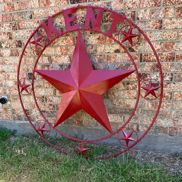 KENT STYLE YOUR CUSTOM STAR METAL NAME RUSTIC BURGUNDY RED CUSTOM 3d STAR METAL NAME BARN STAR TWISTED ROPE RING DESIGN METAL WALL ART HOME DECOR ANY SIZE