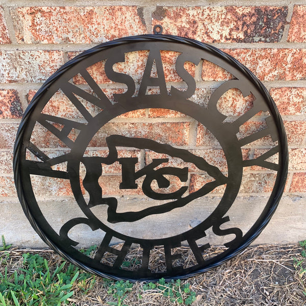 KANSAS CITY CHIEFS BLACK CUSTOM METAL LASERCUT VINTAGE CRAFT TEAM DECOR HANDMADE