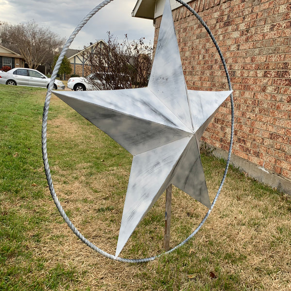 5 FOOT WHITE DISTRESSED STAR TWO TONE TEXTURE BARN STAR METAL LONESTAR TWISTED ROPE RING WESTERN HOME DECOR HANDMADE NEW