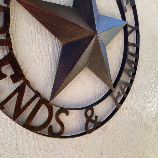 WELCOME FRIENDS FAMILY BARN METAL STAR WALL ART WESTERN HOME DECOR HANDMADE NEW