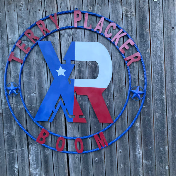 #EH11299 CUSTOM NAME XR ROOFING STYLE SIGN RED,WHITE & BLUE TEXAS FLAG LOGO HANDMADE