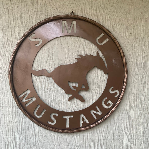 SMU MUSTANGS HAMMERED COPPER METAL CUSTOM VINTAGE CRAFT WALL ART TEAM SIGN HANDMADE