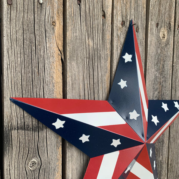 #EH11753 USA BARN STAR AMERICAN FLAG STAR RED WHITE & BLUE METAL STAR HANDMADE NEW 12",24",30"