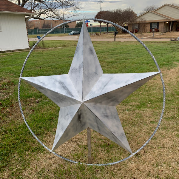 5 FOOT WHITE DISTRESSED STAR TWO TONE TEXTURE BARN STAR METAL LONESTAR TWISTED ROPE RING WESTERN HOME DECOR HANDMADE NEW