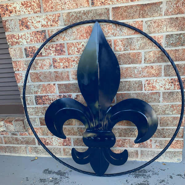 #EH10764 NAVY BLUE 24",36" FLEUR DE LIS METAL WALL ART SIGN WESTERN HOME DECOR HANDMADE NEW