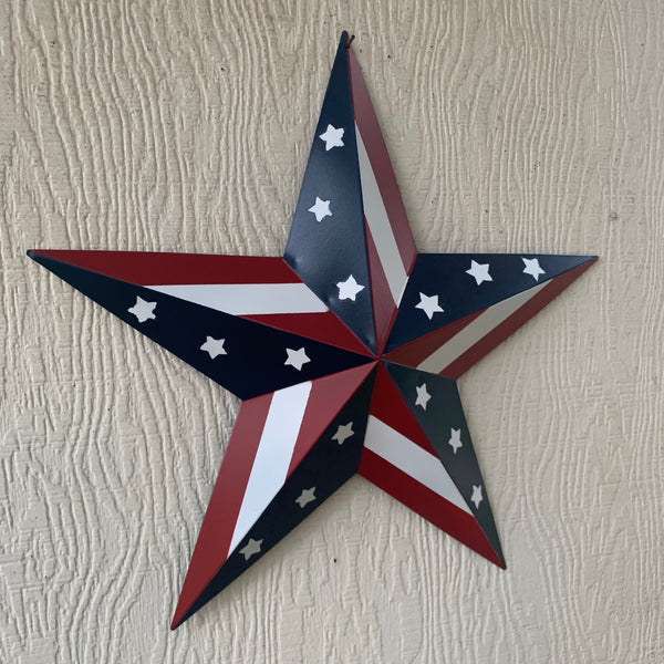 #EH11753 USA BARN STAR AMERICAN FLAG STAR RED WHITE & BLUE METAL STAR HANDMADE NEW 12",24",30"