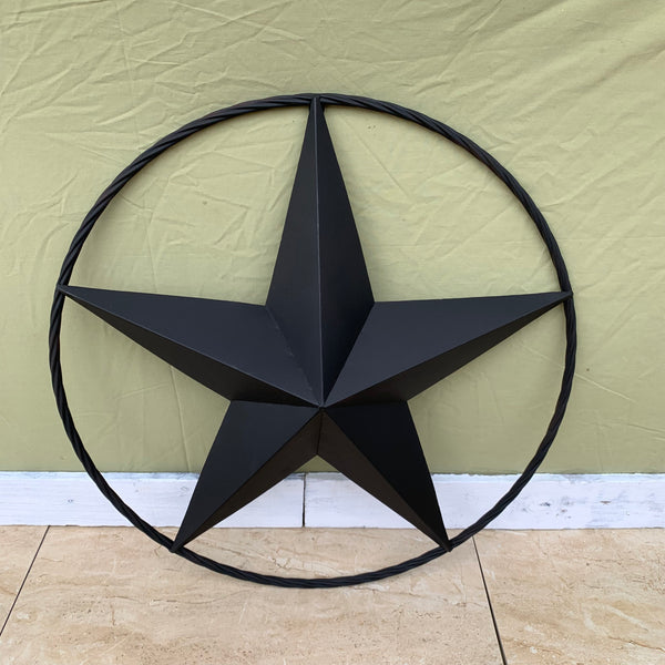 RUSTIC BLACK BARN STAR METAL LONE STAR 3d TWISTED ROPE RING WESTERN HOME DECOR HANDMADE NEW 12",16",24",32",36"-#EH10608