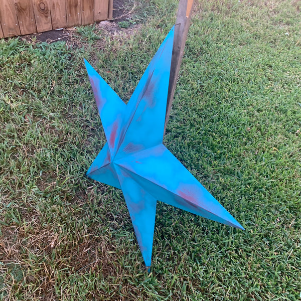 #EH10540 TURQUOISE DISTRESSED TWO TONE BARN STAR METAL ART WESTERN HOME DECOR HANDMADE NEW