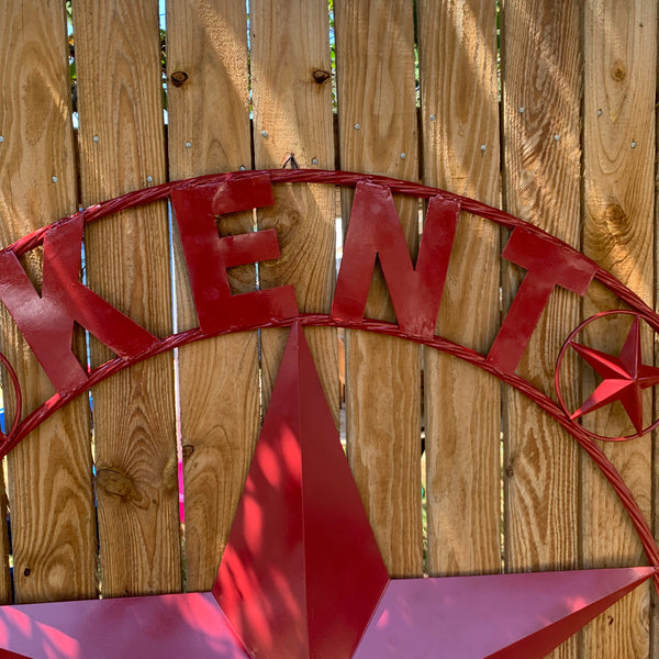 KENT STYLE YOUR CUSTOM STAR METAL NAME RUSTIC BURGUNDY RED CUSTOM 3d STAR METAL NAME BARN STAR TWISTED ROPE RING DESIGN METAL WALL ART HOME DECOR ANY SIZE