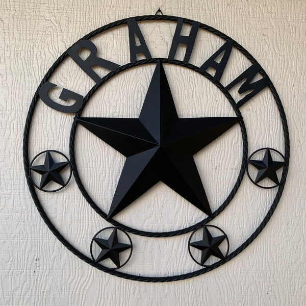 GRAHAM STYLE YOUR CUSTOM NAME STAR BARN STAR METAL LONE STAR WESTERN HOME DECOR RUSTIC BLACK HANDMADE 24",32",36",50"
