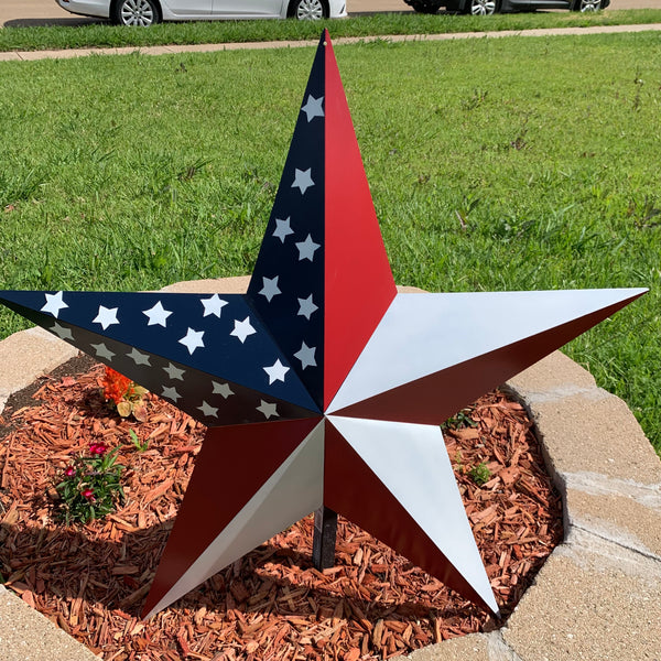 USA FLAG STAR STYLE# 5 RED WHITE & BLUE AMERICANA METAL BARN STAR WALL ART HANDMADE TO ORDER NEW