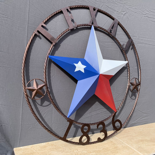1836 TEXAS FLAG STAR RED WHITE BLUE TWISTED BRONZE RING WESTERN HOME DECOR HANDMADE NEW