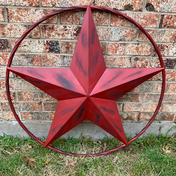 RED DISTRESSED STAR TWO TONE TEXTURE BARN STAR METAL LONESTAR TWISTED ROPE RING WESTERN HOME DECOR HANDMADE NEW