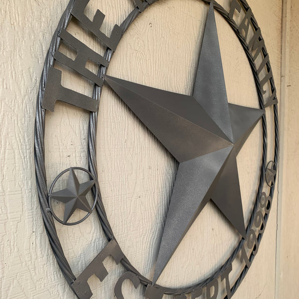 KENT STYLE CUSTOM STAR NAME BARN METAL STAR 3d TWISTED ROPE RING WESTERN HOME DECOR RUSTIC GREY SILVER HANDMADE 24",32",36",50"