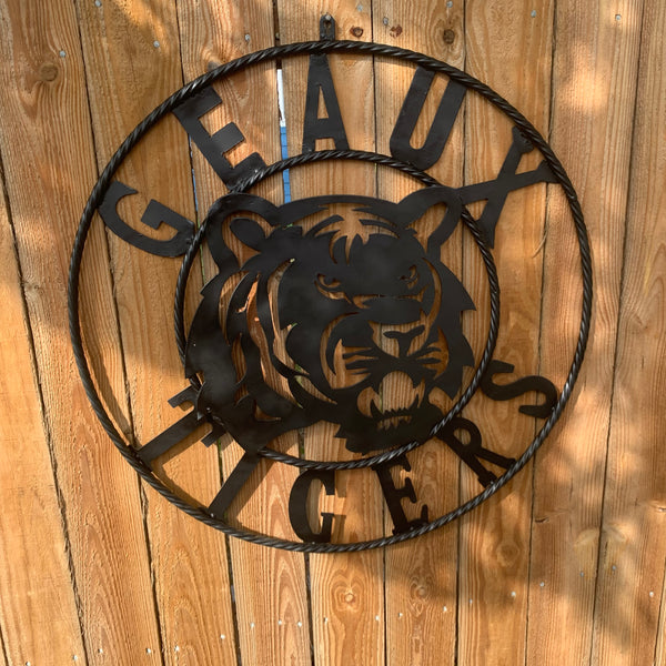 GEAUX TIGERS BLACK CUSTOM METAL VINTAGE CRAFT SIGN TEAM HANDMADE