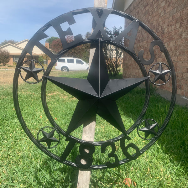 TEXAS 1836 BLACK BARN STAR METAL LONESTAR WESTERN HOME DECOR HANDMADE NEW 16",24",36",50"