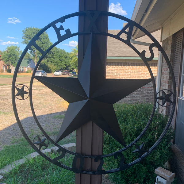 TEXAS 2022 STYLE CUSTOM NAME STAR BARN METAL LONE STAR 3d TWISTED ROPE RING WESTERN HOME DECOR RUSTIC  BLACK HANDMADE 24",32",34",36",40",42",44",46",50"