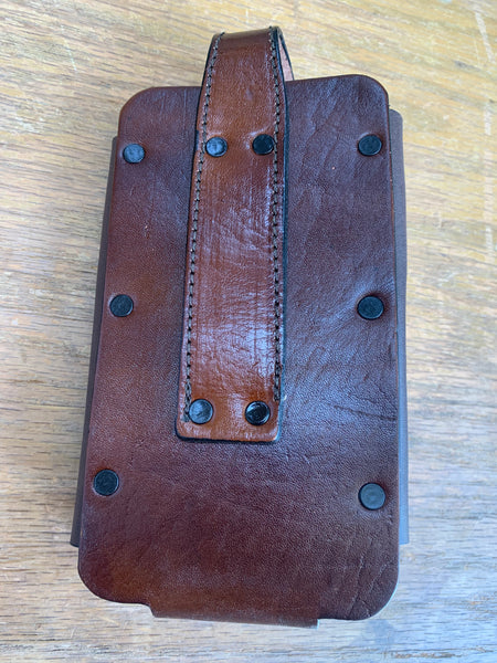 HORSESHOE LEATHER PHONE POUCH WITH KNIFE HOLDER FRONT EXTRA LARGE  BELT LOOP CELL PHONE CASE UNIVERSAL OVERSIZE #EH11715