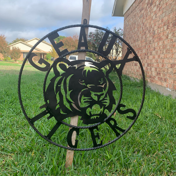 GEAUX TIGERS BLACK CUSTOM METAL VINTAGE CRAFT SIGN TEAM HANDMADE