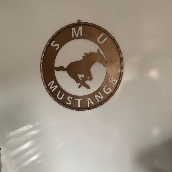 SMU MUSTANGS HAMMERED COPPER METAL CUSTOM VINTAGE CRAFT WALL ART TEAM SIGN HANDMADE