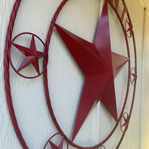 KENT STYLE YOUR CUSTOM STAR METAL NAME RUSTIC BURGUNDY RED CUSTOM 3d STAR METAL NAME BARN STAR TWISTED ROPE RING DESIGN METAL WALL ART HOME DECOR ANY SIZE