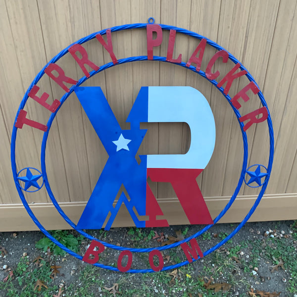 #EH11299 CUSTOM NAME XR ROOFING STYLE SIGN RED,WHITE & BLUE TEXAS FLAG LOGO HANDMADE