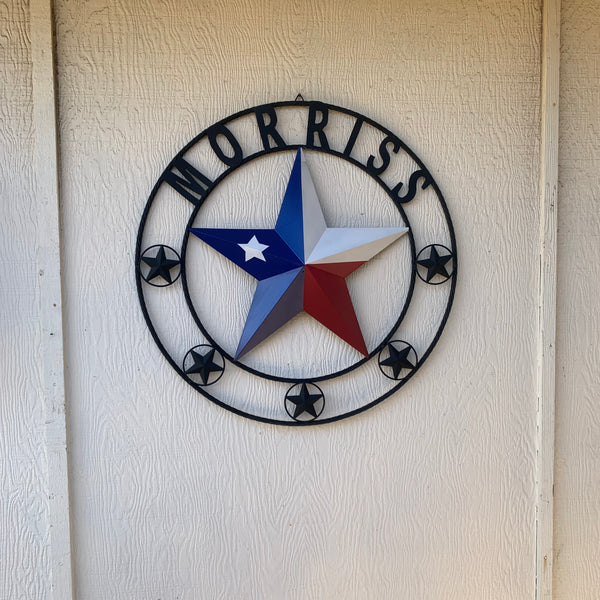 MORRISS TEXAS FLAG STYLE CUSTOM NAME STAR TWISTED ROPE BLACK RING WESTERN HOME DECOR HANDMADE