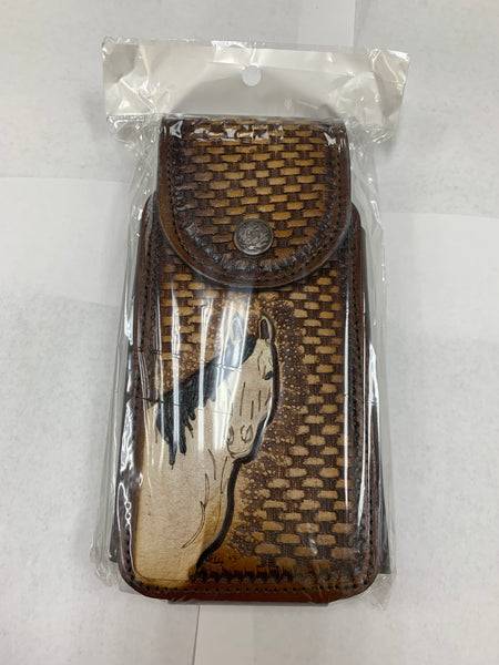 #EH11706 HORSE 7" LEATHER POUCH EXTRA LARGE  BELT LOOP CELL PHONE CASE UNIVERSAL OVERSIZE