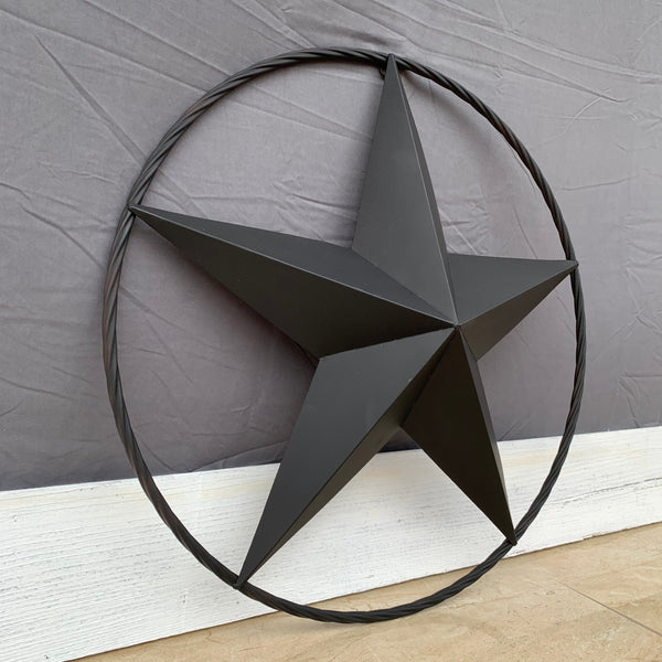 RUSTIC BLACK BARN STAR METAL LONE STAR 3d TWISTED ROPE RING WESTERN HOME DECOR HANDMADE NEW 12",16",24",32",36"-#EH10608