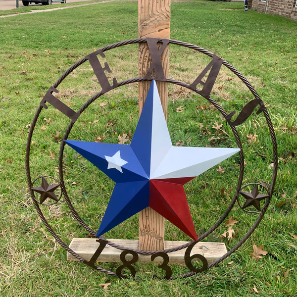 1836 TEXAS FLAG STAR RED WHITE BLUE TWISTED BRONZE RING WESTERN HOME DECOR HANDMADE NEW