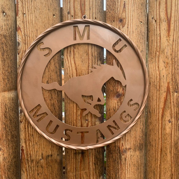 SMU MUSTANGS HAMMERED COPPER METAL CUSTOM VINTAGE CRAFT WALL ART TEAM SIGN HANDMADE