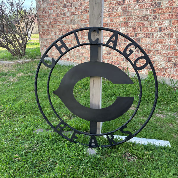 CHICAGO BEARS CUSTOM METAL VINTAGE CRAFT SIGN TEAM RISTIC BLACK HANDMADE