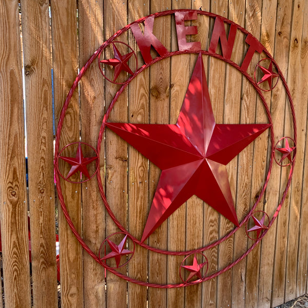 KENT STYLE YOUR CUSTOM STAR METAL NAME RUSTIC BURGUNDY RED CUSTOM 3d STAR METAL NAME BARN STAR TWISTED ROPE RING DESIGN METAL WALL ART HOME DECOR ANY SIZE