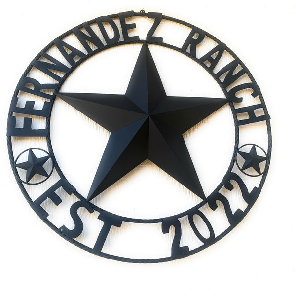 FERNANDEZ RANCH STYLE YOUR CUSTOM NAME STAR BARN STAR METAL LONE STAR WESTERN HOME DECOR RUSTIC BLACK HANDMADE 24",32",36",50"