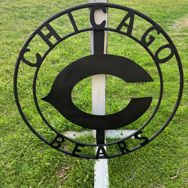 CHICAGO BEARS CUSTOM METAL VINTAGE CRAFT SIGN TEAM RISTIC BLACK HANDMADE