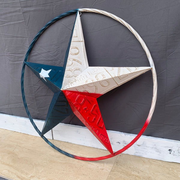 TEXAS LICENSE PLATE STAR RED WHITE & BLUE BARN METAL LONE STAR WESTERN HOME DECOR HANDMADE NEW 12",16",24",32",36"