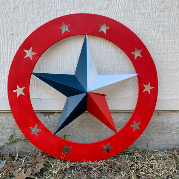24" WIDE BAND RING BARN STAR METAL LONE STAR 3d WALL ART WESTERN HOME DECOR HANDMADE NEW #EH12758