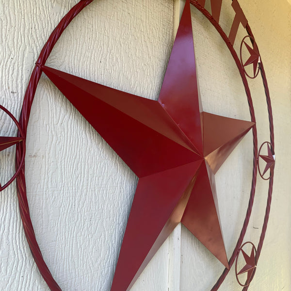 KENT STYLE YOUR CUSTOM STAR METAL NAME RUSTIC BURGUNDY RED CUSTOM 3d STAR METAL NAME BARN STAR TWISTED ROPE RING DESIGN METAL WALL ART HOME DECOR ANY SIZE