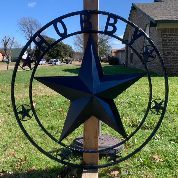 HOBBY STYLE CUSTOM NAME STAR BARN METAL STAR 3d TWISTED ROPE RING WESTERN HOME DECOR RUSTIC NAVY BLUE HANDMADE 24",32",36",50"