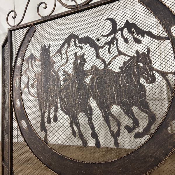 RUNNING HORSE METAL FIREPLACE SCREEN 40" X 33.5" WESTERN HOME DECOR HANDMADE #EH80005