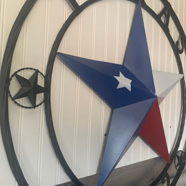 TEXAS 2022 STYLE CUSTOM NAME BARN STAR METAL LONESTAR 3d TWISTED BLACK ROPE RING WESTERN HOME DECOR   HANDMADE 24",32",36"