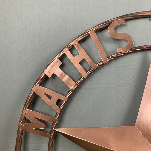 MATHIS STYLE CUSTOM STAR NAME BARN STAR METAL 3d STAR TWISTED ROPE RING WESTERN HOME DECOR RUSTIC BRONZE HANDMADE 24",32",36",50"