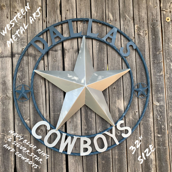 DALLAS COWBOYS SILVER & NAVY BLUE BARN STAR CUSTOM METAL VINTAGE LONESTAR WESTERN HOME DECOR HANDMADE 24",32",36",40",42",44",46",48",50" (Copy)