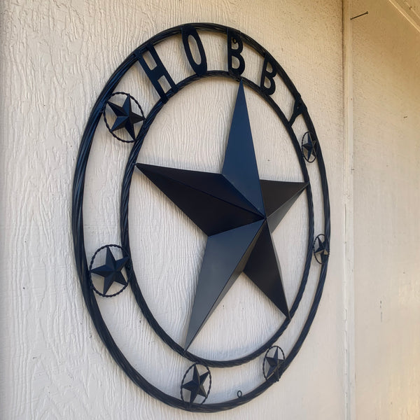 HOBBY STYLE CUSTOM NAME STAR BARN METAL STAR 3d TWISTED ROPE RING WESTERN HOME DECOR RUSTIC NAVY BLUE HANDMADE 24",32",36",50"