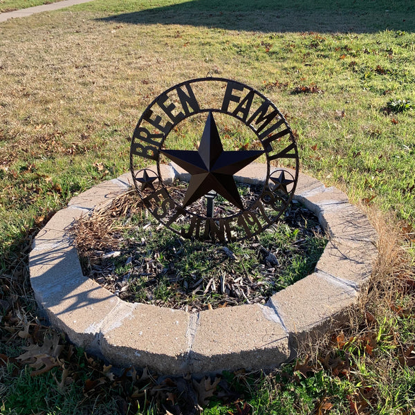 BREEN FAMILY STYLE CUSTOM NAME STAR BARN METAL STAR 3d TWISTED ROPE RING WESTERN HOME DECOR RUSTIC BROWN HANDMADE 24",32",36",50"